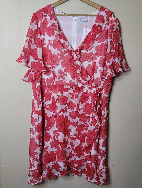 Estelle Poppy Essence Faux Wrap Mini Dress Size 2X NWT - Picture 2 of 12